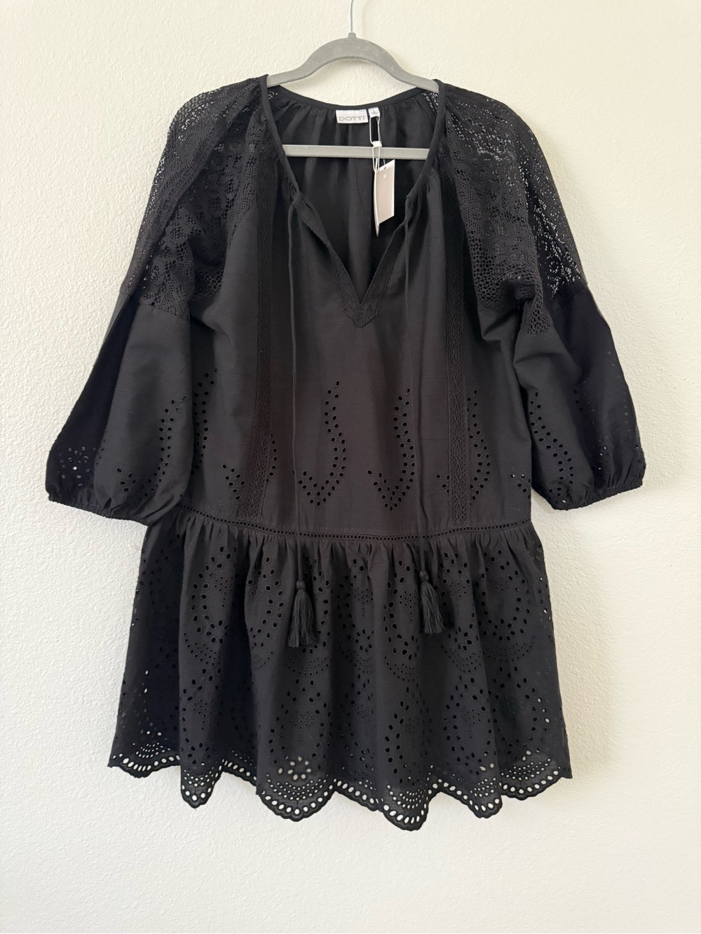 Dotti cover up dress eyelet black size L large NWT 100% cotton natural fibers